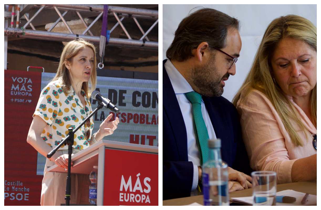 La eurodiputada del PSOE, Cristina Maestre, y el presidente del PP de CLM, Paco Núñez.