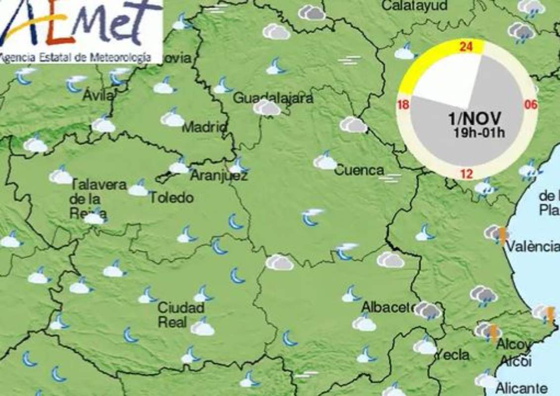 Este es el mapa del tiempo para hoy viernes en CLM.