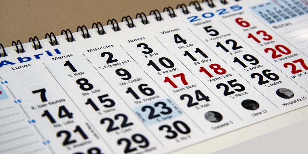 Calendario Semana Santa, abril de 2025, festivos, fiestas, días laborables