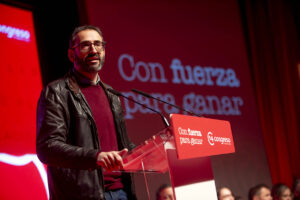 Sergio Gutiérrez, durante su intervención en el Congreso del PSOE de Toledo. Foto: Rebeca Arango.