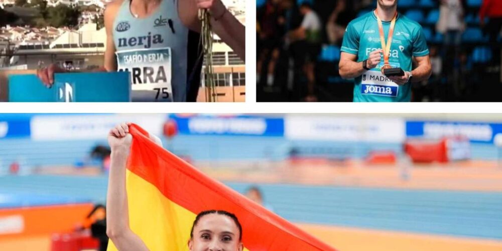 Heminia Parra (arriba, a la izquierda), Manuel Guijarro y Paula Sevilla, en la élite internacional de la velocidad.