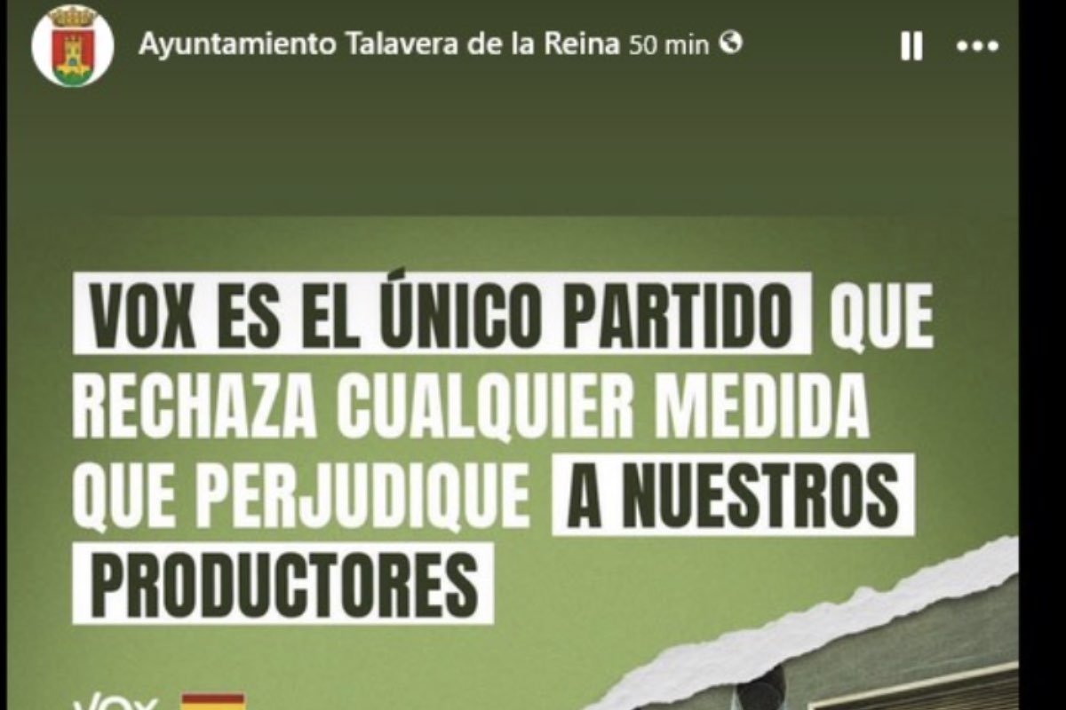 El Ayuntamiento de Talavera sube a su Facebook una publicación partidista de Vox. Foto: PSOE Talavera