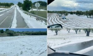 Imágenes de campos blancos por el granizo en Tarazona de La Mancha (Albacete). Fotos: Toñi Saiz