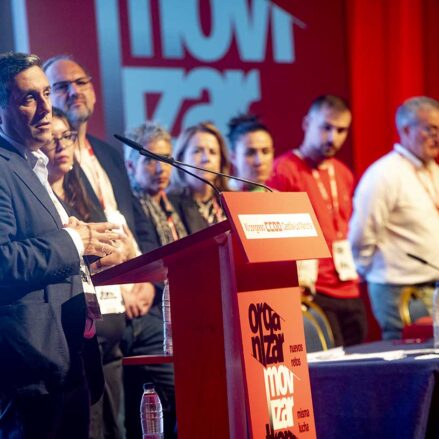 Javier Ortega durante su intervención tras ser proclamado secretario general de CCOO Castilla-La Mancha. Foto: Rebeca Arango.