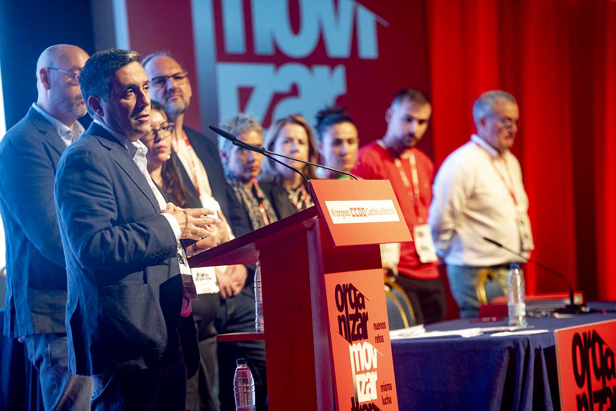 Javier Ortega durante su intervención tras ser proclamado secretario general de CCOO Castilla-La Mancha. Foto: Rebeca Arango.