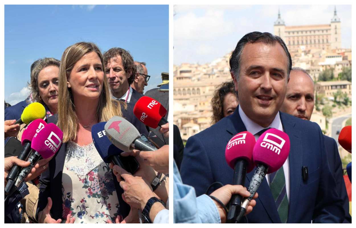 La secretaria general del PP de Castilla-La Mancha, Carolina Agudo, y el presidente de Vox en las Cortes regionales, David Moreno.