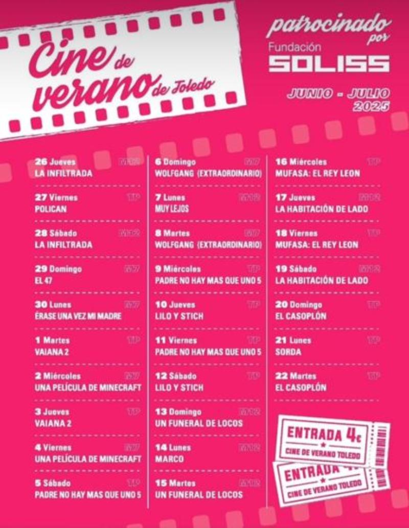Cartelera del cine de verano en Toledo.