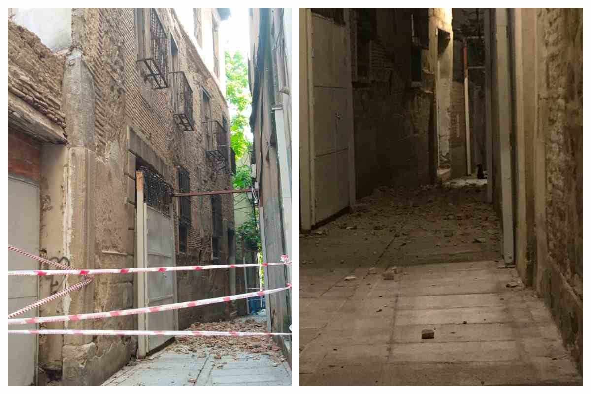 Desprendimiento en la calle de los Bécquer, en el casco de Toledo.