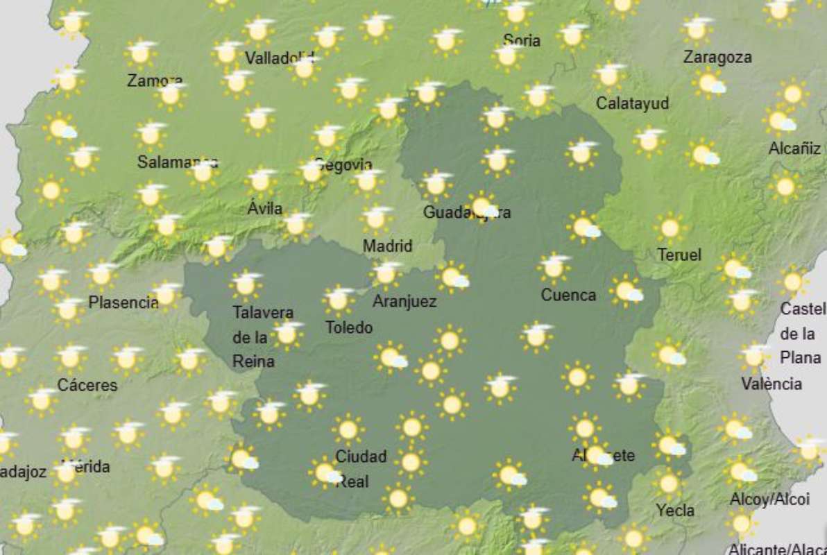 Este es el mapa de la Aemet para el tiempo del domingo en Castilla-La Mancha.