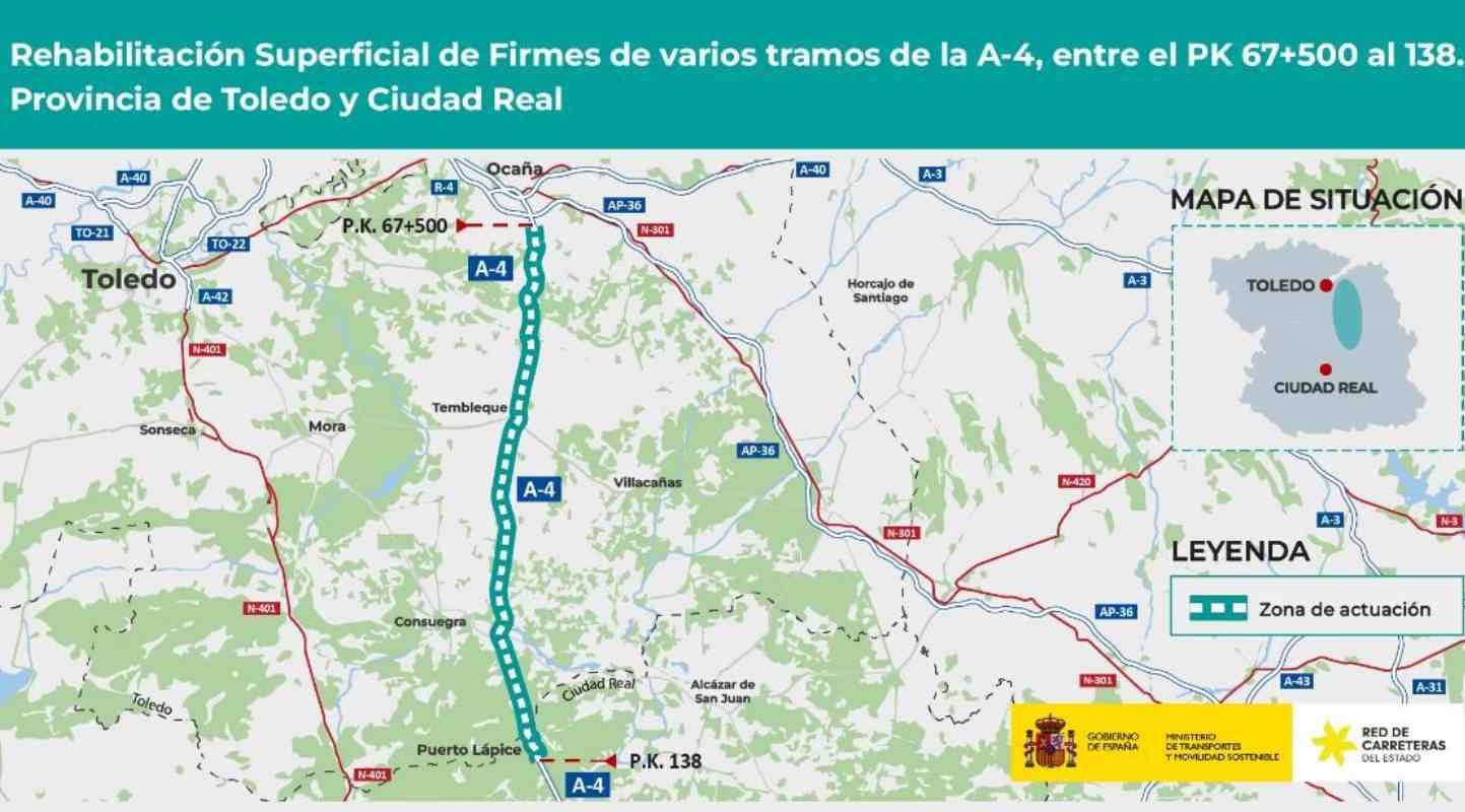 El tramo de la A-4 que será rehabilitado.