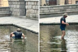 Imagen del baño que se dio un turista en Toledo.