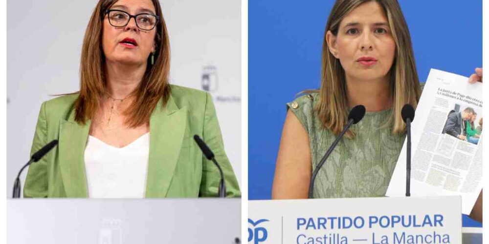 La consejera portavoz del Gobierno de Castilla-La Mancha, Esther Padilla, secretaria general del PP regional, Carolina Agudo.