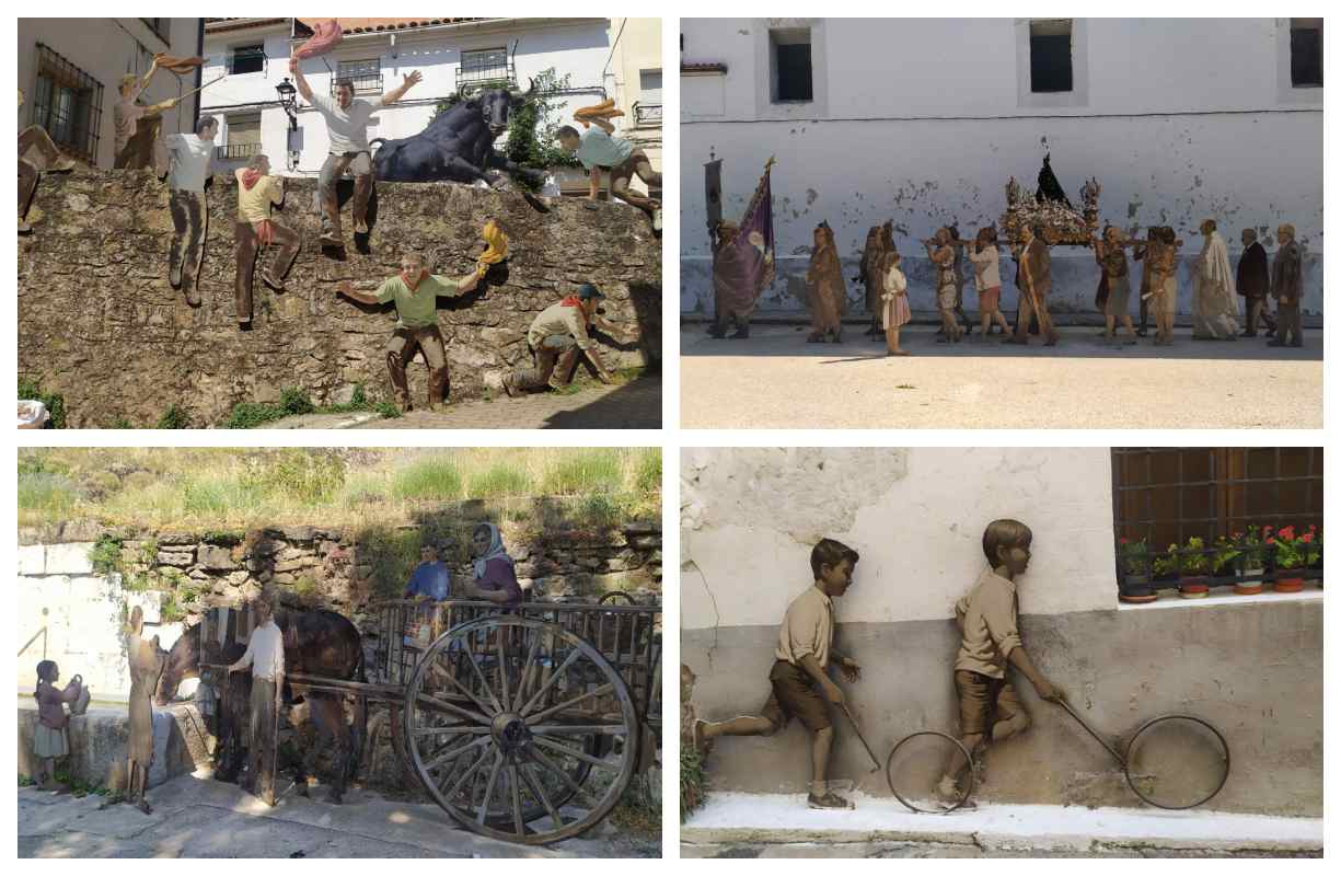 Algunas de las esculturas de Cañete, en Cuenca.
