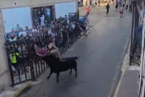 Cogida de un toro en Fernán Caballero (Ciudad Real)
