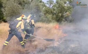 Foto de archivo de bomberos forestales del Plan Infocam apagando un incendio en Castilla-La Mancha.