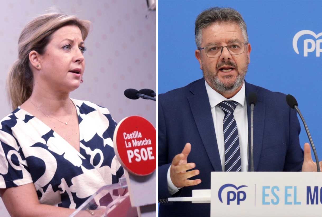 La portavoz de los socialistas en las Cortes regionales, Ana Isabel Abengózar, y el diputado del PP Juan Antonio Moreno