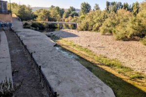 El río Tajo a su paso por el club de piragüismo de Talavera. Foto: PSOE Talavera