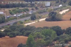 Punto kilométrico 232 de la A-3 a su paso por Graja de Iniesta (Cuenca). Foto: DGT