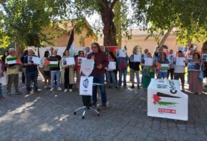 Un momento de la protesta de CCOO en la UCLM contra el genocidio de Gaza. Foto: EP.