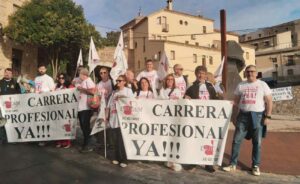 Miembros de Usicam, durante la protesta. Foto: Rebeca Arango.