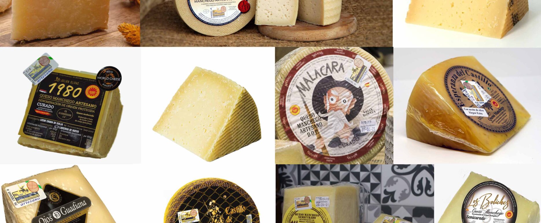 Imagen de algunos de los quesos manchegos con Denominación de Origen Protegida.