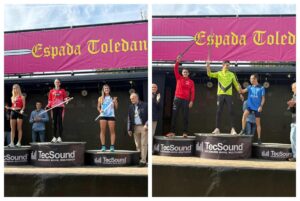 Podios absolutos, femenino y masculino, de la carrera. Fotos: CAT.