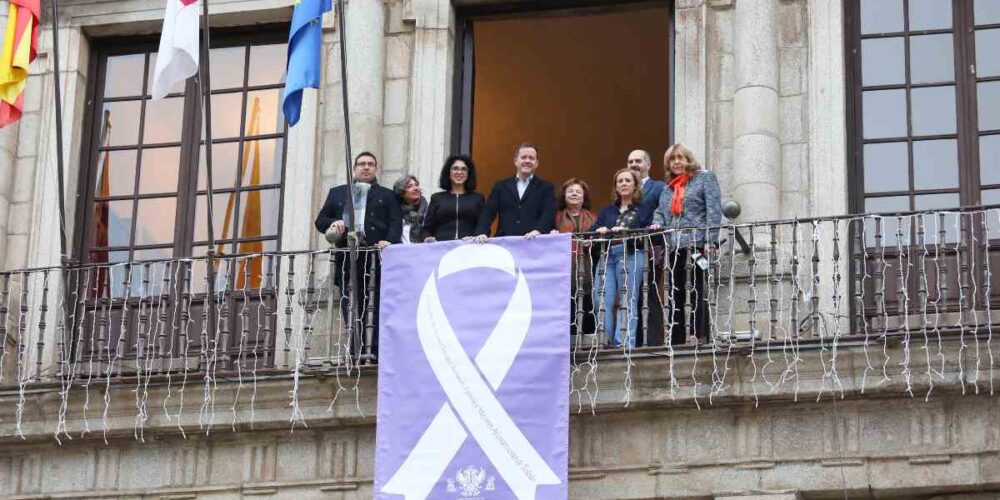 Acto de colocación del lazo por el 25N en Toledo.