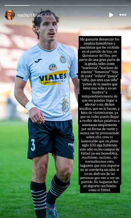 Publicación en Instagram que ha realizado Nacho Ruiz para denunciar los insultos en Quintanar del Rey.