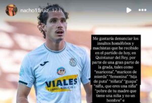 Publicación en Instagram que ha realizado Nacho Ruiz para denunciar los insultos en Quintanar del Rey.