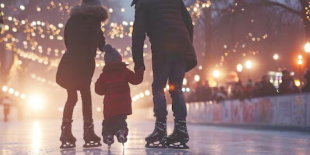Familia patinando sobre hielo. Foto: Freepik