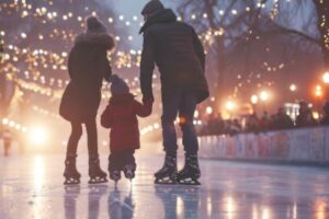 Familia patinando sobre hielo. Foto: Freepik