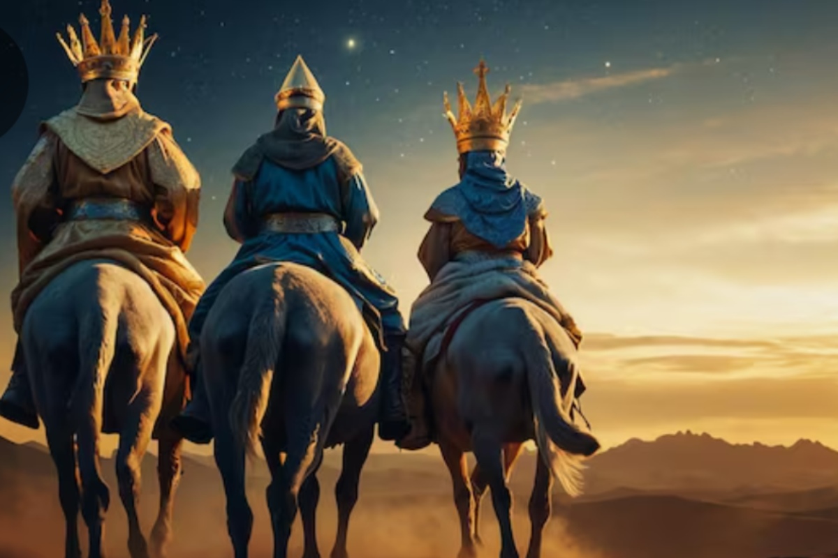 Melchor, Gaspar y Baltasar a caballo. Imagen de archivo