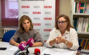 Carmen Juste (izquierda) y Ana Delgado, de CCOO, durante la rueda de prensa. Foto: CCOO.
