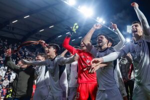 El Albacete celebra la victoria ante el Real Madrid en la Copa del Rey. Imagen del Albacete BP