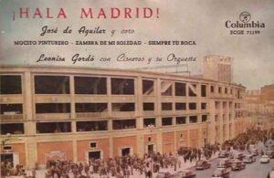 Portada parcial del disco del himno clásico del Real Madrid, grabado en Discos Columbia.