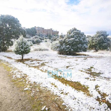Finísima capa de nieve en Toledo, en la zona del Hospital del Valle. Foto: Rebeca Arango.