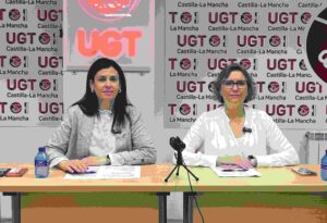 Irene Ortega y Irene Ortega (UGT CLM), durante la rueda de prensa.