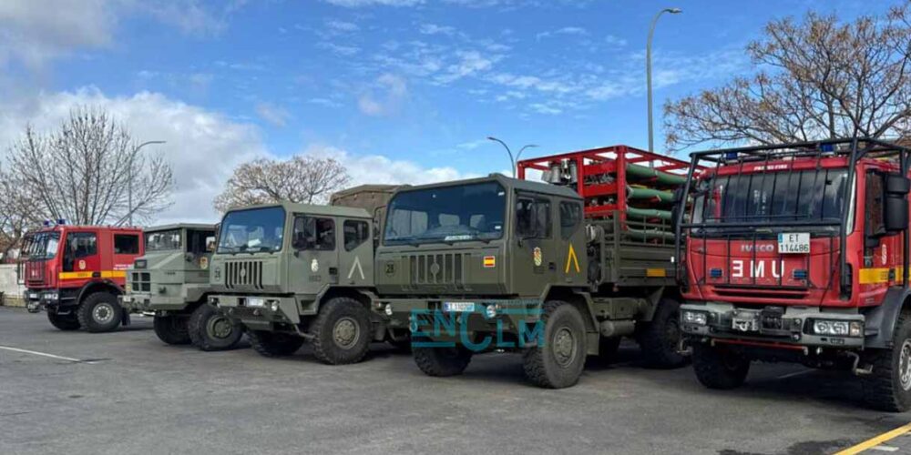 Imagen de vehículos de la UME desplegados en Castilla-La Mancha en las últimas inundaciones.