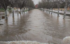 Imagen del recinto ferial de Malagón (Ciudad Real) inundado.