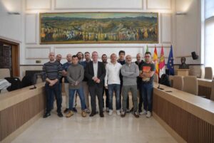Juan Carlos Sánchez (centro), con los delegados sindicales.