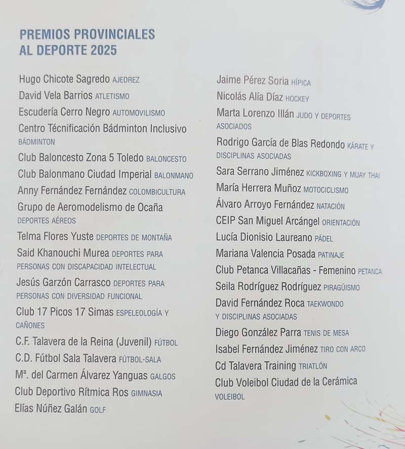 Premios deportivos de la Diputación de Toledo.