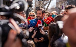 Paco Núñez, hablando antes de la Junta Directiva Nacional del PP.