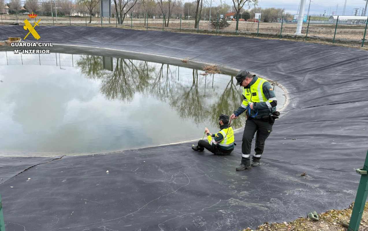 Los agentes, en plena faena del rescate.