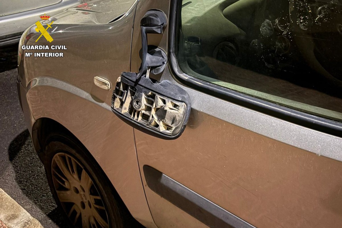 Uno de los espejos retrovisores dañado por el menor. Foto: Guardia Civil de Caudete (Albacete)