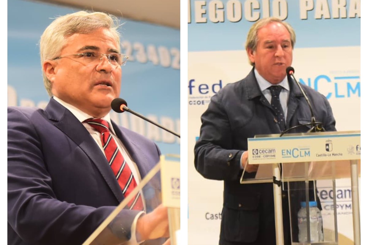 El presidente de Fedeto, Javier de Antonio, y el presidente de Cecam, Ángel Nicolás. Foto: ENCLM/Rebeca Arango