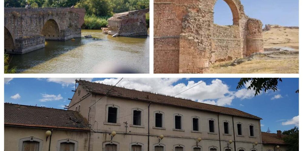 El puente Viejo de Talavera, el acueducto de Alcaraz y la estación de Chinchilla.