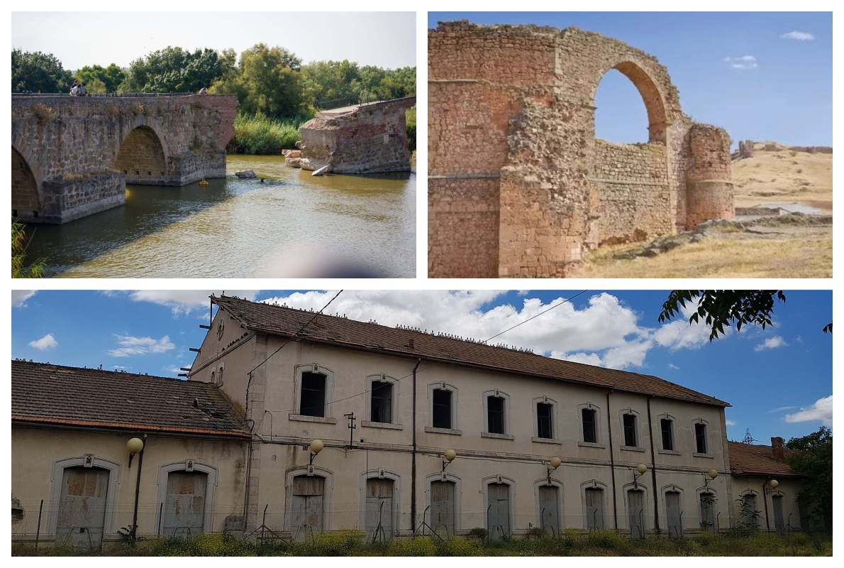 El puente Viejo de Talavera, el acueducto de Alcaraz y la estación de Chinchilla.