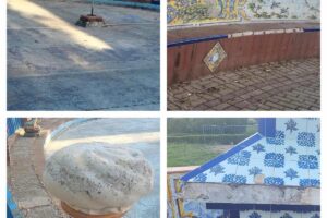 Foto del estado de la cerámica en algunos puntos de los jardines. Foto: PSOE Talavera