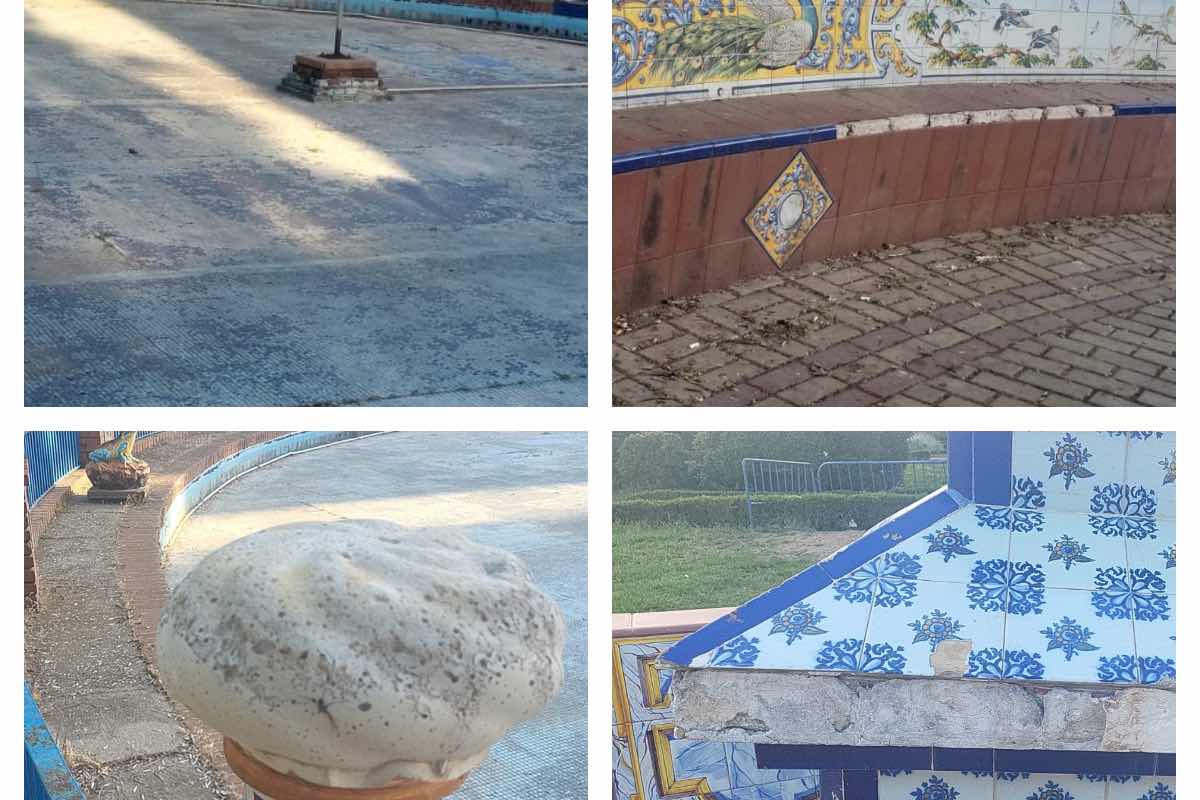 Foto del estado de la cerámica en algunos puntos de los jardines. Foto: PSOE Talavera
