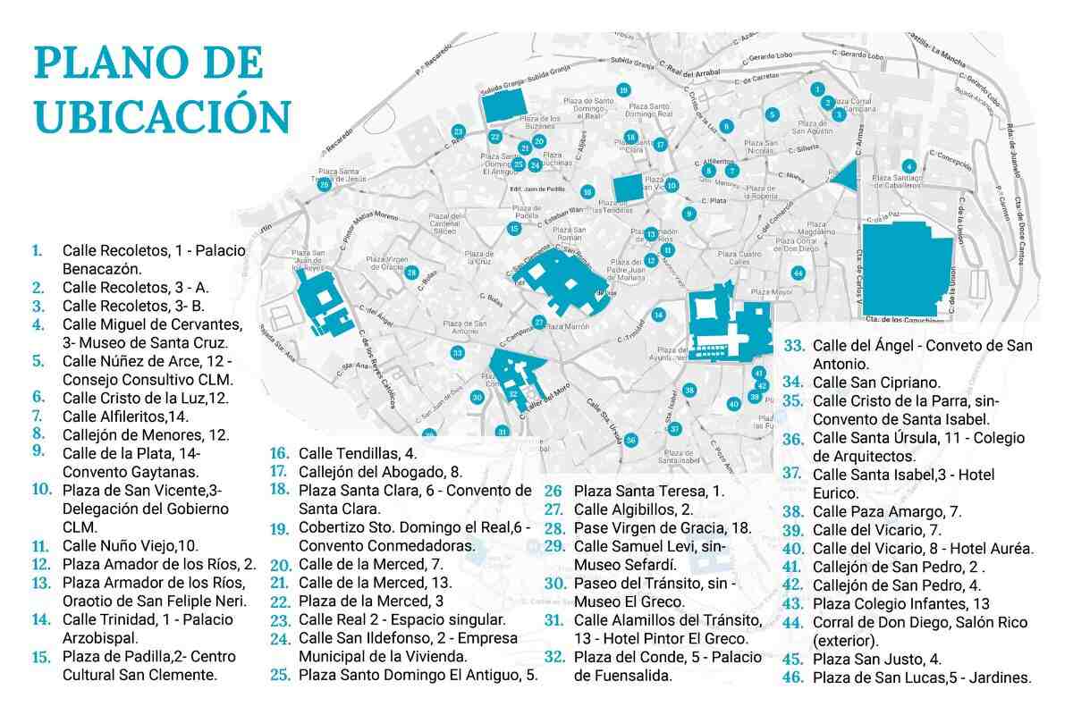 Mapa con todos los patios que se podrán ver durante el Corpus de Toledo. Ilustración: María Chunli Caparrós Ponde.